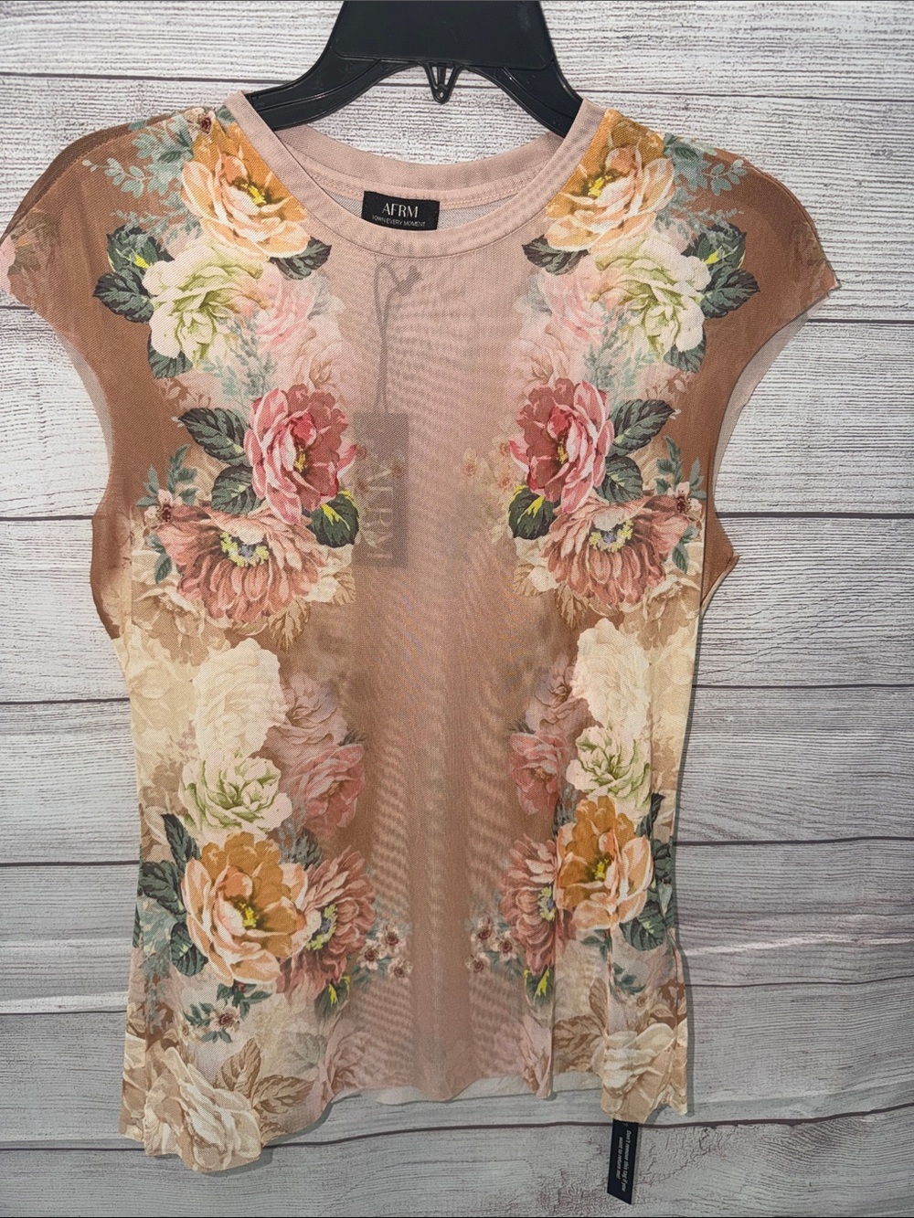 AFRM Taupe Pink Floral Mesh Tank Top